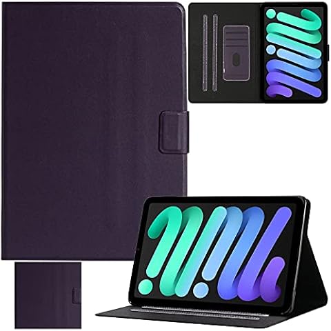 REASUN Case for New iPad Mini 6 2021, PU Leather Card Slots Multiple Viewing Angles Cover Stand with Auto Sleep/Wake Smart Case for iPad Mini 6 (8.3-Inch, 2021 Model, 6th Generation), Purple Cover
