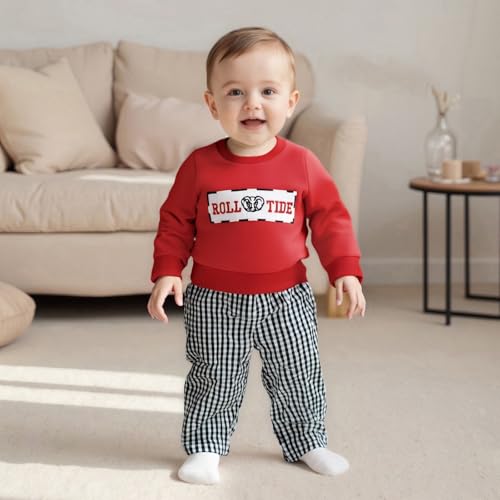 Toddler Baby Boy Football Outfit Tiger Elephant Embroidery Crewneck Sweatshirt Plaid Pants Set Fall Winter Clothes4