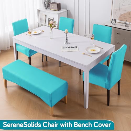 Image of HOKIPO 'SereneSolids' 140 GSM Dining Chair Cover Set of 4 with 1 Bench Cover, Sky Blue (AR-6282-SBL)