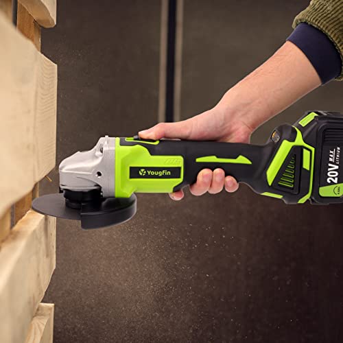 Yougfin Cordless Angle Grinder, 20V Brushless Power Tool, Adjustable 2-Position Handle, Max 9000 Rpm Brushless Electric Grinder With Battery & Charger, Safety Guard For Grinding & Cutting #TOP1