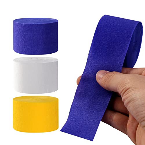 Image of Navy-Blue White-Yellow Party-Decorations Supplies Streamers - 8 Rolls Graduation Wedding Birthday Baby Bridal Shower Crepe Tissue Paper Streamer Garland Decor Panduola