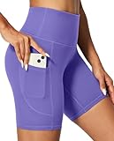IUGA Biker Shorts Women 6' Tummy Control Workout Shorts Women with Pockets High Waisted Yoga Running Gym Spandex Compression Lavender