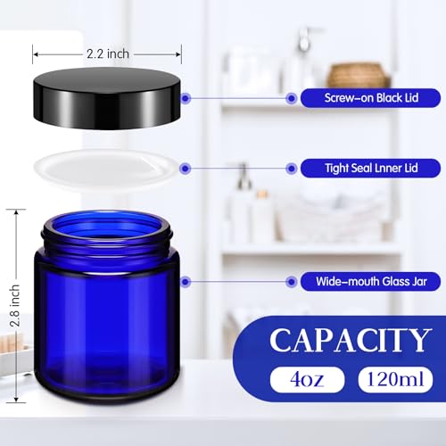 Image of Norme 24 Pcs 4 oz Glass Jars with Lids Cosmetic Jars, Black, Blue | Round Leakproof Cosmetic Containers with Inner Liner, Airtight for Lotions Creams Ointments, Empty Storage for DIY Making