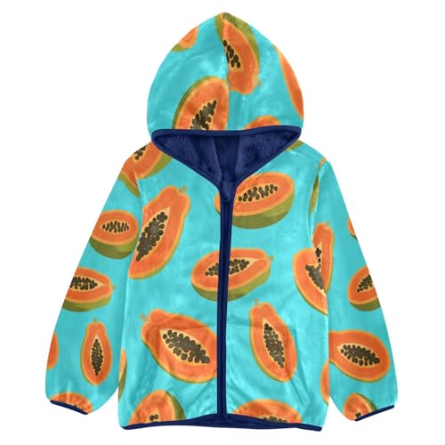 Papaya Halves on Blue Background Toddler Fleece Jacket Girl Boys Hooded Fleece Jacket Coat Warm Outwear Zip-up 3-10T