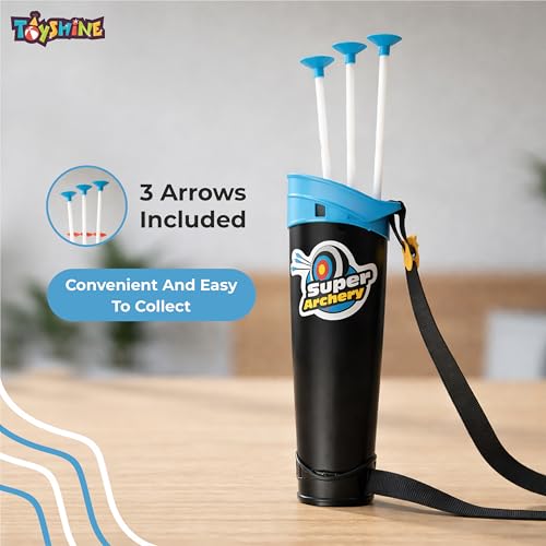 Image of Toyshine Bow & Arrow Archery Set Outdoor Hunting Adventure Game with Safe 3 Suction Dart Arrows, Target & Quiver Sports Toy Kids 7-12 Years - Blue