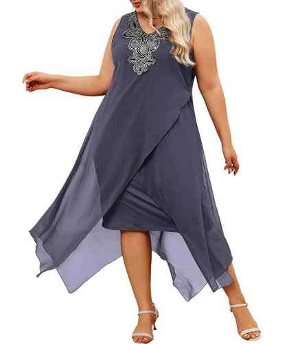 Image of OCSTRADE Womens Plus Size Chiffon Dress Loose Sleeveless Flowy Cocktail Party Midi Dresses