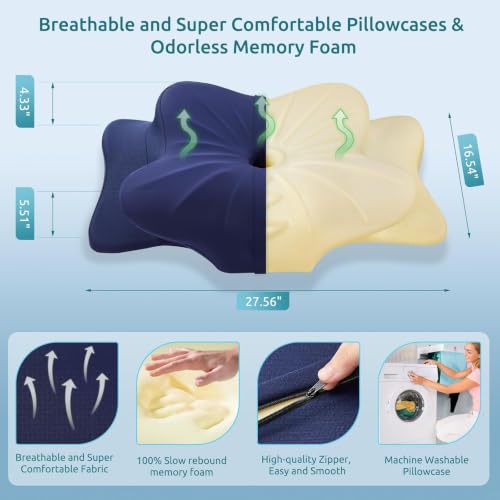 Image of DONAMA Cervical Pillow for Neck Pain, Ergonomic Memory Foam Contour Pillow | Dual-Height Adjustable, Cooling Hypoallergenic Cover, Odorless,CertiPUR-US, Side /Back /Stomach Sleepers,OEKO-TEX Certified