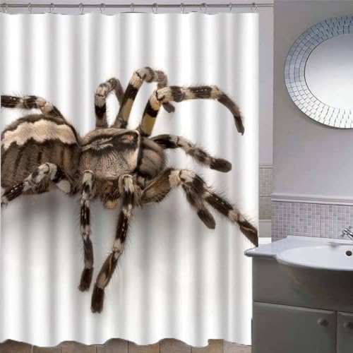 Duschvorhang 180x200 Anti-Schimmel Spinnen Duschvorhänge Wasserdicht Waschbar Polyester Textil Badevorhang Weiß 3D Shower Curtain A-9157
