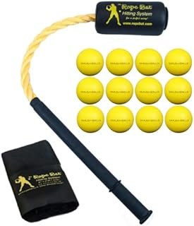 Rope Bat - Ultimate Rope Bat Hitting System Combo w/ 12 Smushballs - Baseball & Softball Swing Trainer, Training Tool, Batting Aid