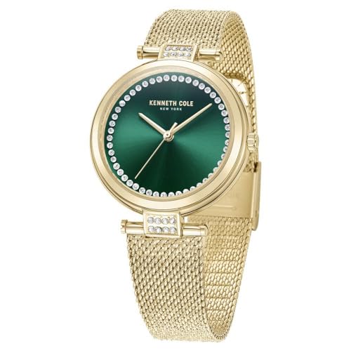 Image of Kenneth Cole Classic Quartz Analog Green Dial Gold Stainless Steel Strap Watch for Women - KCWLG0026801LD