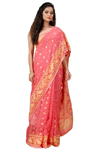 Image of OISHANI SAREE GHOR Women's Traditional Bengal Cotton Silk Soft Jamdani Saree - Beautiful design and Quality - Without Blouse Piece