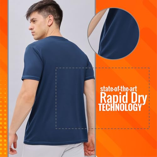 Image of TECHNOSPORT Men's Slim Fit Polyester Activewear Sports T-Shirt with Moisture-Wicking Comfort for Workout, Running & Gym