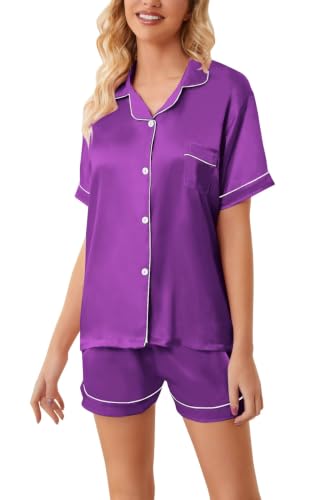 Image of Girls & Womens Satin Pajamas Set, Silk Button-Down Sleepwear 2 Piece Nightwear, 3 Years - Women XXL