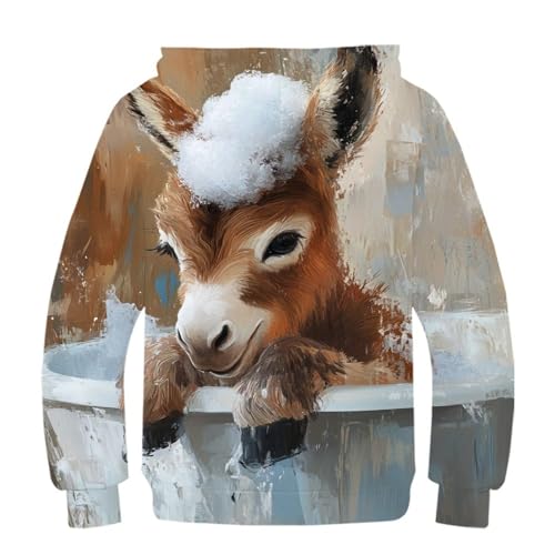 Sweat à capuche enfant imprimé 3D âne pull ado 12-14 ans - 3