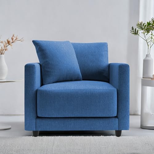 Image of Casaliving Dominic 1 Seater Sofa Set for Living Room (Blue Fabric) Premium Fabric Sofa