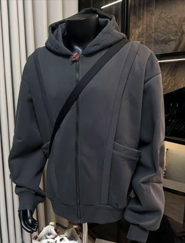 Mens Zip Up Hoodie Full Zip Long Sleeve Baggy Solid Color Cropped Hoodie Sweatshirt Hooded Jacket Hooded Sweatshirts3