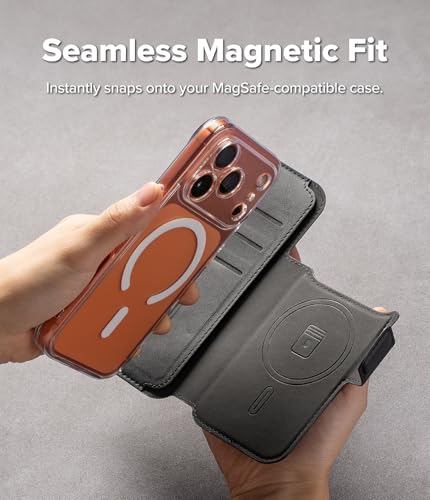 Image of Ringke Folio Wallet Magnetic for iPhone 17 Pro [Compatible with MagSafe Case] Detachable Slim PU Leather Grip Card Holder Wallet Flip Cover for Flat Back Magnetic Case Back Cover - Black