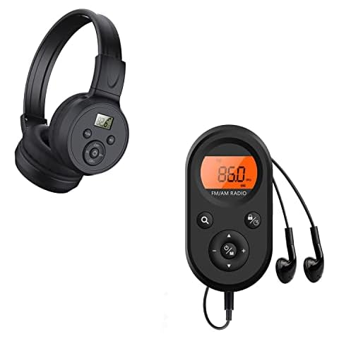Personal Rechargeable AM FM Pocket Radio+FM Radio Headphones with Best Reception, FM Headset Radio Receiver for Meeting, Daily Works, Hiking, Jogging Cover