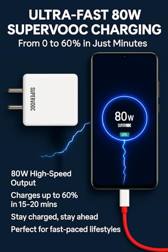 Image of Oneplus 80W Supervooc Fast Charger with C-Type 1M Cable|80w USB C Charge for OnePlus Nord 6,5,4,Ce5,Realme,Oppo,Redmi,Xiaomi,Poco,iQOO,Motorola|Supports Dart,Dash,Warp,Vooc,SuperVooc|80-watt Charging