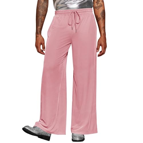 Mens Tweed Bell Bottom Pants Baggy Wide Leg Stretch Corduroy Pant Casual Drawstring Elastic Waist Flared Vintage Pant