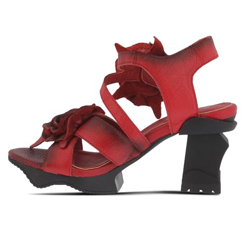 Image of Spring Step L'Artiste Shelly - Women's Hand-Painted Floral Leather Platform Sandal with Adjustable Ankle Strap - Artistic Block Heel For Everyday Wear
