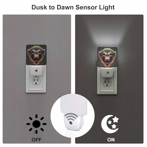 Image of LED Night Light,Angry Monkey LED Night Light Plug into Wall with Dusk to Dawn Light Sensor White Energy Efficient Nightlight for Bedroom Bathroom Hallway Living Room Kitchen