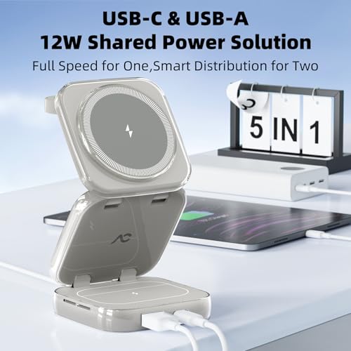 Image of Wireless Charger for MagSafe, AC Island 5-in-1 Portable Travel Charging Station, 15W Max Foldable Fast Magnetic Stand, Evolved for iPhone 16 /15 /14 /13 Series, Apple Watch, AirPods (with 35W Adapter)