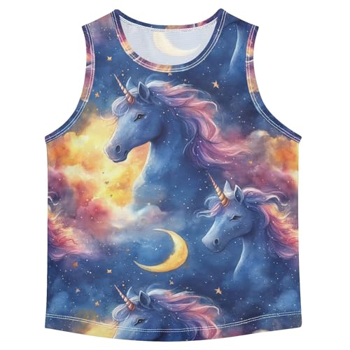Boys Tank Top Shirts Watercolor Unicorn and Moon Sleeveless T-Shirts Crew Neck for Kids Clothing Children