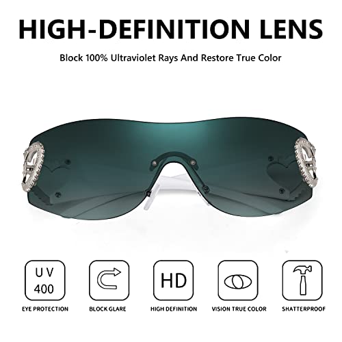 Image of FEISEDY Y2K Rimless Sunglasses Heart for Women Men Around Wrap Fashion Futuristic 2000s Trendy Shield B2981