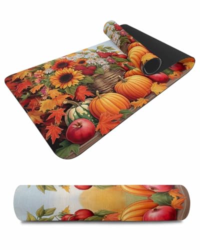 Debedcor Heat Proof Table Pads Waterproof Decorative, Orange Pumpkin Fall Non-Slip Table Countertop Protector, Thanksgiving Sunflowers Maple Leaf Insulation Mat for Kitchen Room, 40 x 12 Inches