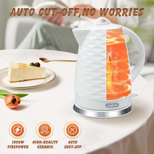Tetera eléctrica de cerámica 1.5L 1000W blanca miniatura 5