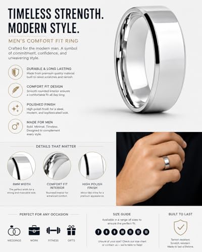 Image of VIEN Rings for Men Trendy 316L Stainless Steel Silver Band Ring for Men and Boys