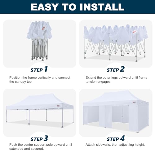 Image of MASTERCANOPY 10x20 Premium Heavy Duty Pop Up Commercial Instant Canopy with Sidewalls(10x20 White)