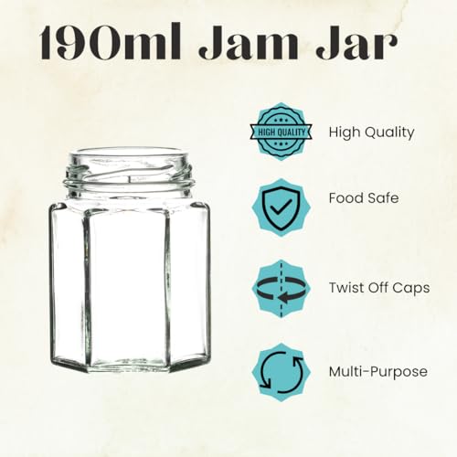 190ml Hexagonal Glass Jars with Elegant Gold Twist-Off Lids (Pack of 24) | Ideal for Honey, Jam & Chutney Storage | J&B - Image 5