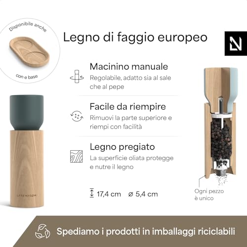 LARS NYSØM Set Macina Sale e Pepe in Legno Manuale - Macina Spezie con Macina in Ceramica Regolabile - Eleganti Macina Pepe e Sale in Legno di Faggio per Cucina o Tavola (Blue) - immagine 5