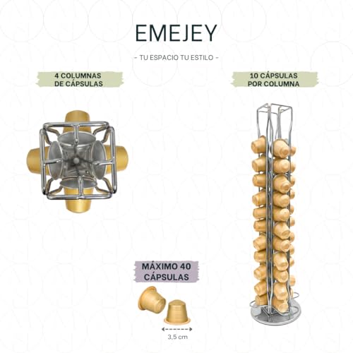 Miniatura 5 de Emejey Soporte Cápsulas De Café Compatible Con Nespresso - 40 Cápsulas - Giratorio 360 - Organizador De Cápsulas De Acero Cromado Inoxidable - Base Antideslizante Incluye Lápiz Decorador