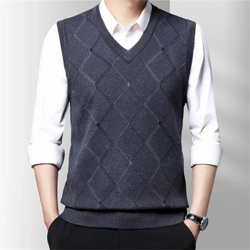 Men’S Thickened Warm V-Neck Knitted Sweater Vest Diamond Pattern Casual Sleeveless Pullover Tank Top3