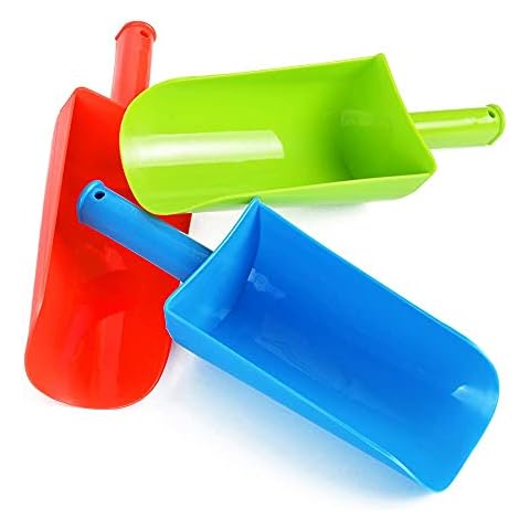 Anzmtosn 9" Thick Beach Sand Shovels Scooping Spade Toys Kit Gear Water Pool Gardening Digging Bath Toy Environmentally ABS Plastic Complete Gift Set Bundle For Kids Boys Girls- 3 Pack Green Blue Red Cover