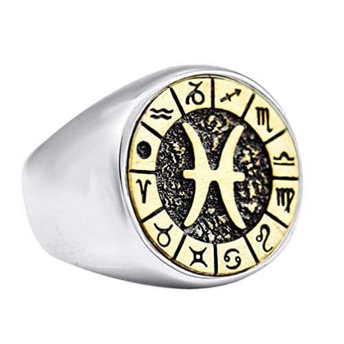 Image of Unisex 12 Constellation Zodiac Sign Signet Ring | Stainless Steel, Hip Hop Sign Signet, Horoscope Astrology Jewelry, Birthday Gift