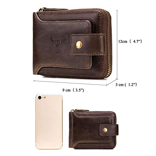 BAIGIO RFID Men Leather Zipper Wallet Zip Around Wallet Bifold Multi Card Holder Purse (Brown)