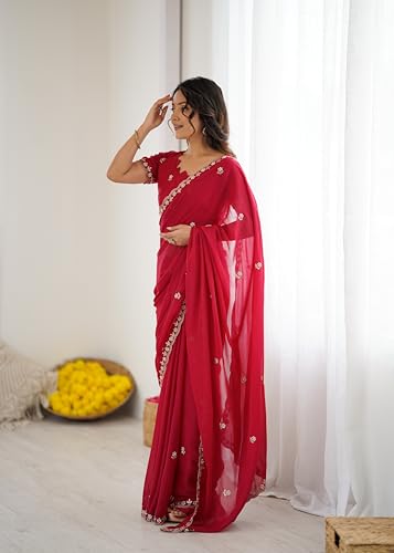 Image of Star Georgette Saree with Sequin Embroidery Work and Embroidered Blouse (Star-104)