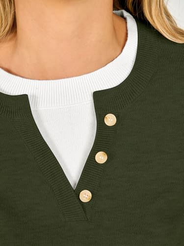 Image of ANRABESS Sweaters for Women 2026 Fall Long Sleeve Lightweight Pullover Tops | 2 in 1 Faux Layer Crew Neck, Cozy Soft Skin Friendly Button Sweater Tops, Business Casual Office Daily Knit Outfit for Winter