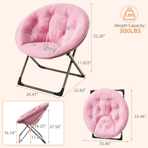 Saucer Chair, Comfy Chair Faux Fur Lounge Moon Chair with Folding Metal Frame, Oversized Plush Foldable Flower Accent Seat for Adults, Teens, Bedroom, Dorm or Living Room(2PCS, Pink)