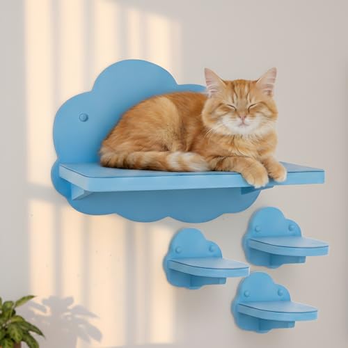 4 Cat Wall Shelves - 1 Large Floating Shelf &