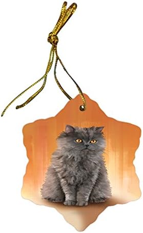 Doggie of the Day Selkirk Rex Cat Christmas Snowflake Ceramic Ornament