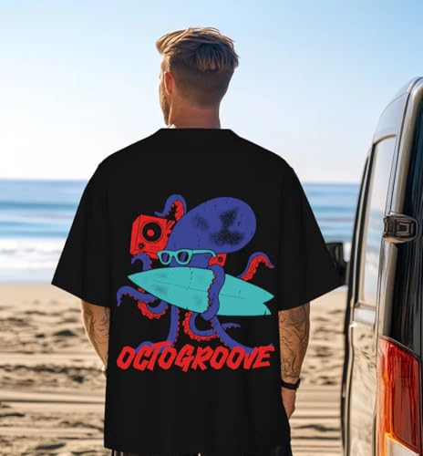 Image of Veirdo Pure Cotton Oversized Baggy Fit Drop Shoulder Stylish and Graphic Printed Round Neck Half Sleeves T-Shirt for Men (Available Color Options: Black, Green, Royal Blue, Lilac & Sky Blue)