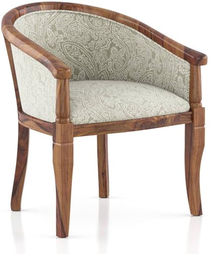 Image of Solid Wood Chair Wooden Single Seater Sofa Chair for Living Room, Bedroom, Outdoor & Indoor - Teak & Monochrome Paisley