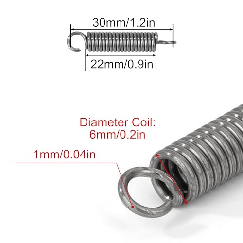 GUNGY Zugfedern mit Haken Edelstahl Zugfeder Spannfeder 30mm Außendurchmesser 6mm Drahtdurchmesser 1,0mm Hakenwinkel 90 Grad Maximale Zugkraft 3,4kg 1,0x6x30mm 20Stück