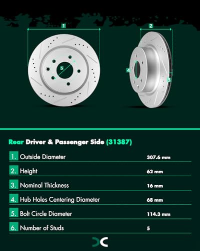 Image of SCITOO Rear Disc Brake Rotors Kits Drilled & Slotted Brakes Rotor:31387