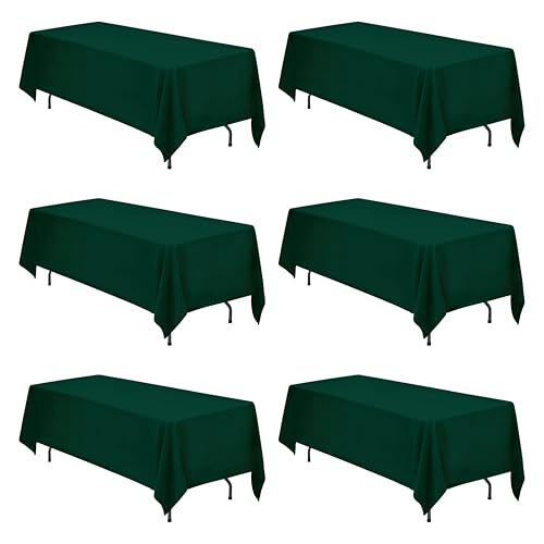 Image of BRILLMAX 6 Pack Hunter Green Tablecloths 70 x 120 Inch for 6ft & 8ft Rectangle Tables - 150 GSM Polyester Fabric, Universal Fit, Water, Stain & Wrinkle Resistant Cloth Cover for Wedding Banquet